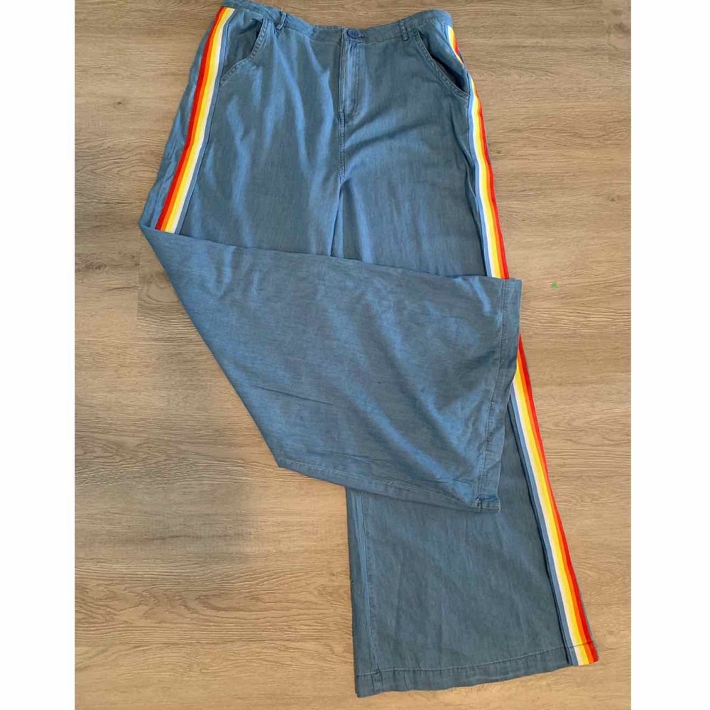 Rainbow stripe flared pants